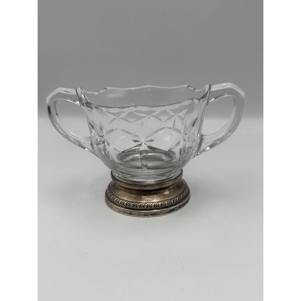 Duchin Creation Sterling Silver Weighted Base Cut Glass Creamer and Sugar Set